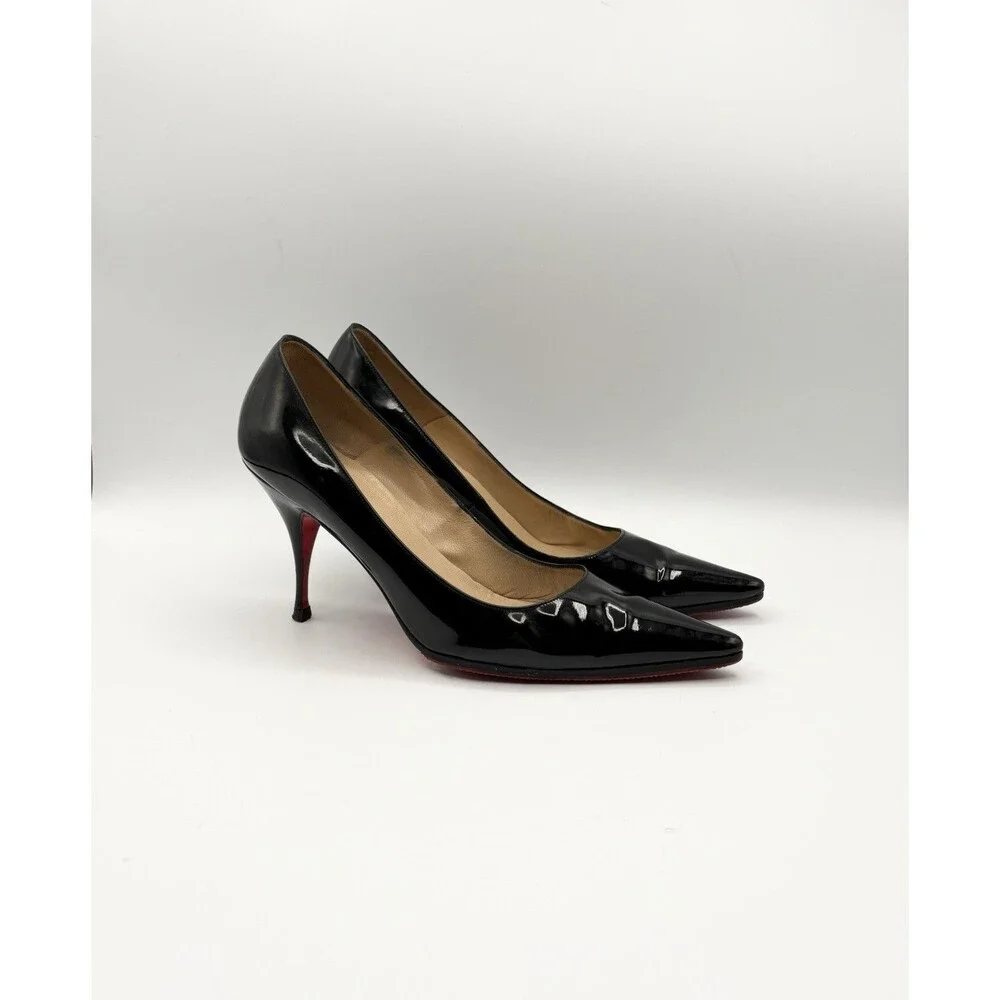 Christian Louboutin Black Patent Leather Pointed Toe Stiletto Heels Size EU 36.5